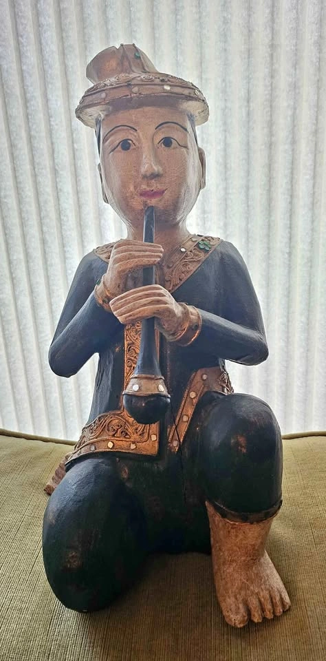 Vintage Burmese or Thai Musician Wooden Figure