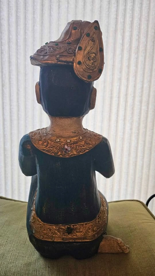 Vintage Burmese or Thai Musician Wooden Figure - photo 3