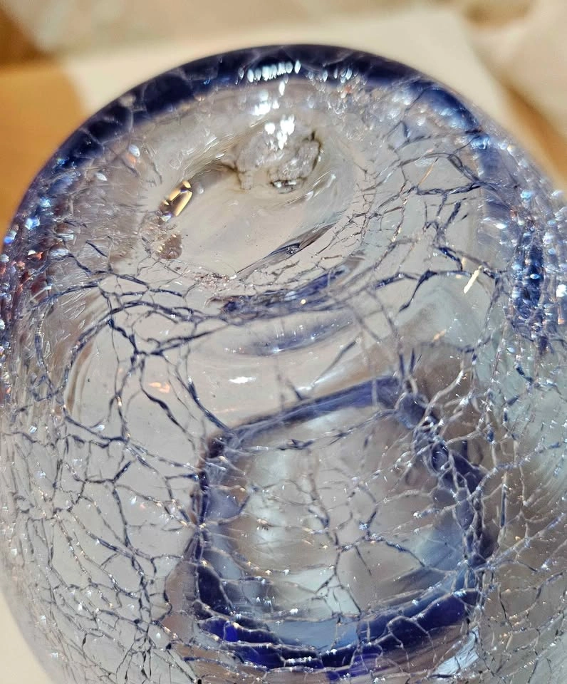 Vintage Crackle Handblown Vase with Cobalt Blue Rim - photo 2