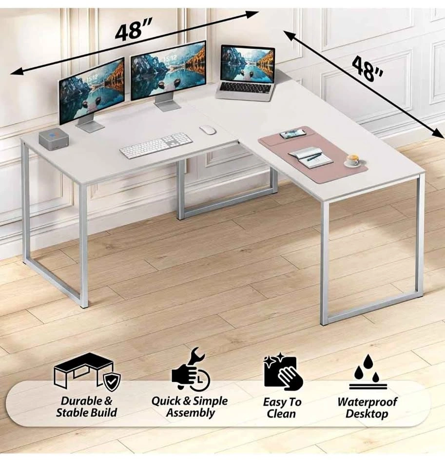 Mission 48 x 48 Inches L-Shape Home Office Computer Desk, White