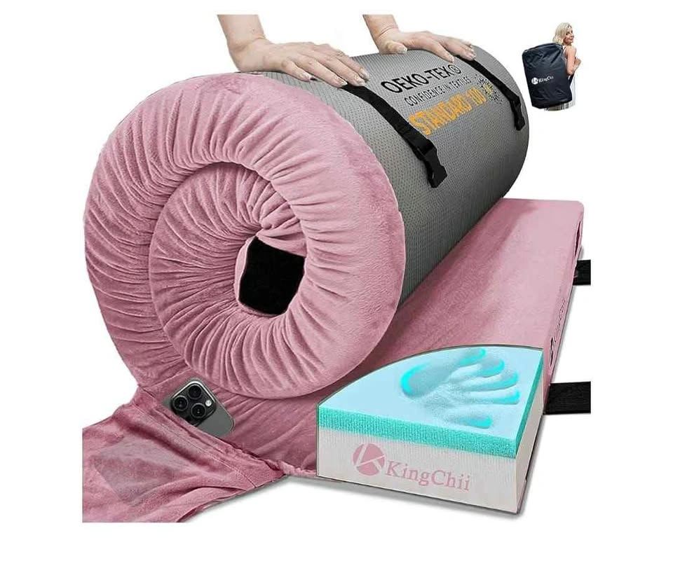 KingChii Memory Foam Camping Mattress - Portable Roll Up