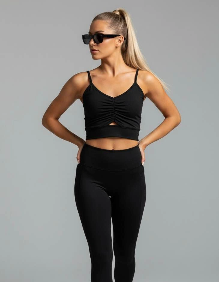Old Navy Powersoft Active XL Black Ruched V Neck Cropped Top Lig - photo 2