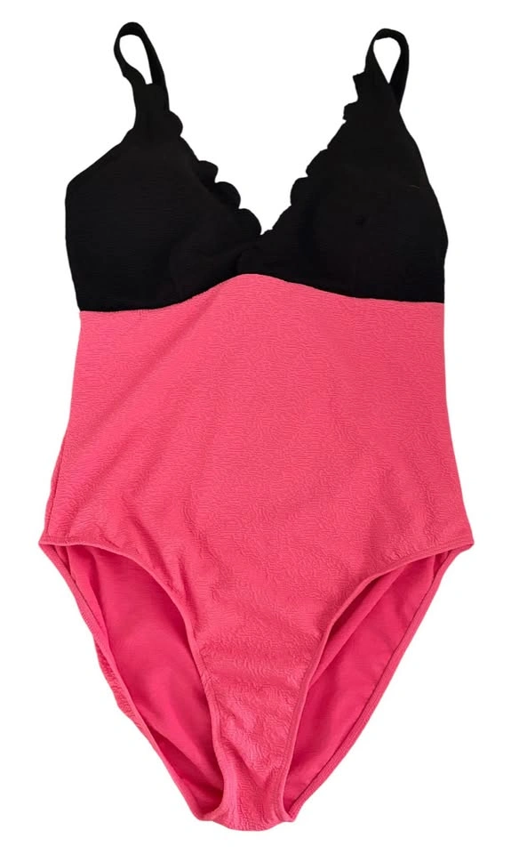 NEW Cupshe Pink Black Plus Size 2XL Scalloped One Piece Swimsuit - photo 2