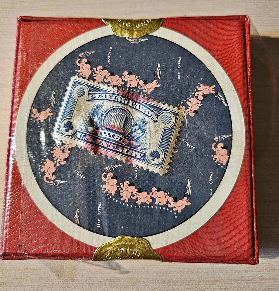 Vintage Rondo Circular Playing Cards with Drunk Pink Elephants
