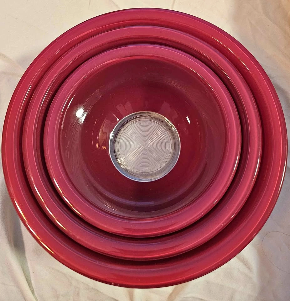 Vintage Pyrex Cranberry Red Mixing Bowls
