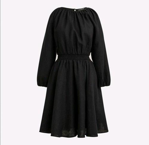 J. CREW LINEN SMOCKED WAIST POLERMO BLACK MINI DRESS SZ XXS NWT