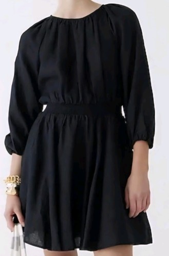 J. CREW LINEN SMOCKED WAIST POLERMO BLACK MINI DRESS SZ XXS NWT - photo 2
