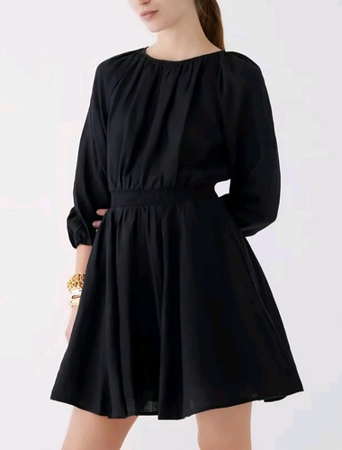 J. CREW LINEN SMOCKED WAIST POLERMO BLACK MINI DRESS SZ XXS NWT - photo 3