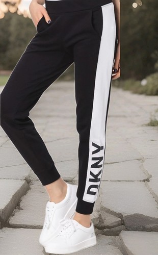 DKNY Sport Joggers Fleece Sweatpants Women Logo Pants NWT XS Bla