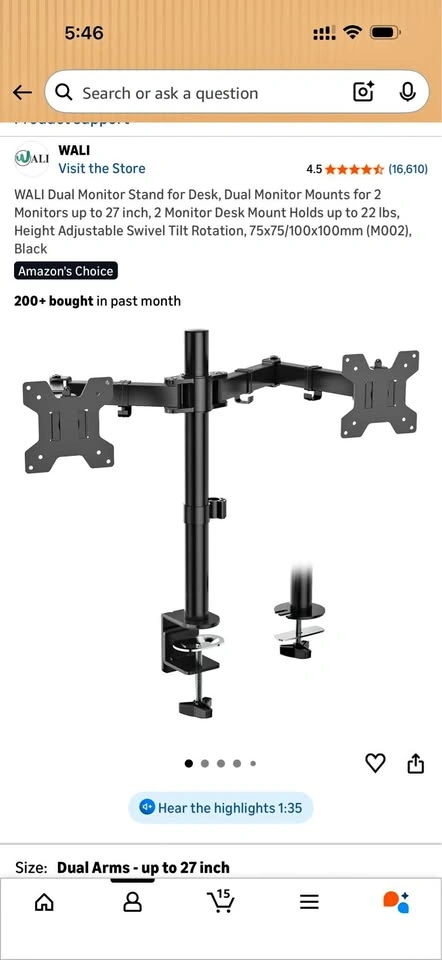 Desk Monitor Mount for Two Monitors