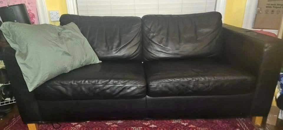 Genuine Black Leather Sofa Bed