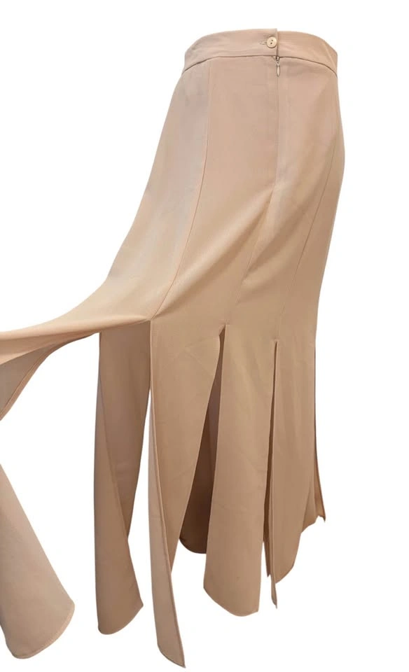 Vintage Carwash Multi Slit Maxi Skirt Beige Tan Size 12 Made in - photo 2