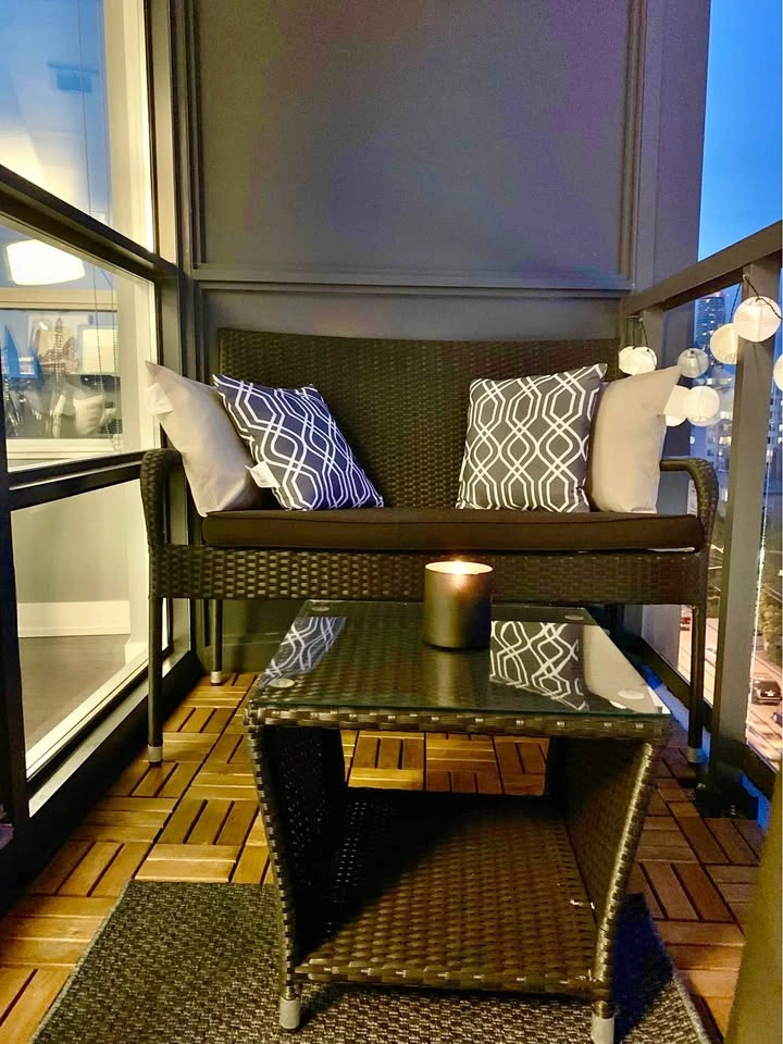 Patio Loveseat + Glass Table Set