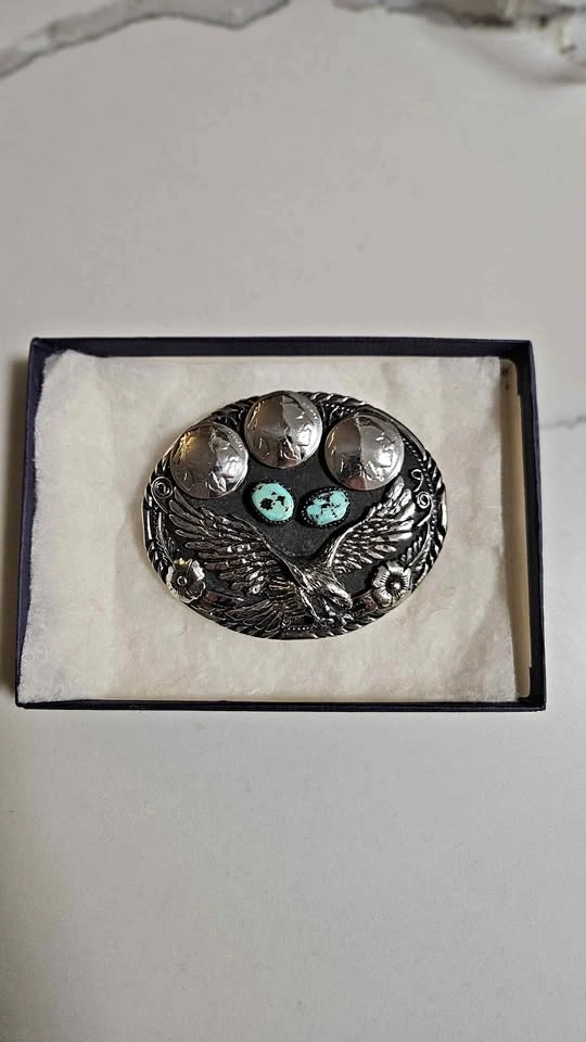Western Eagle Turquoise Buffalo Nickel Belt Buckle