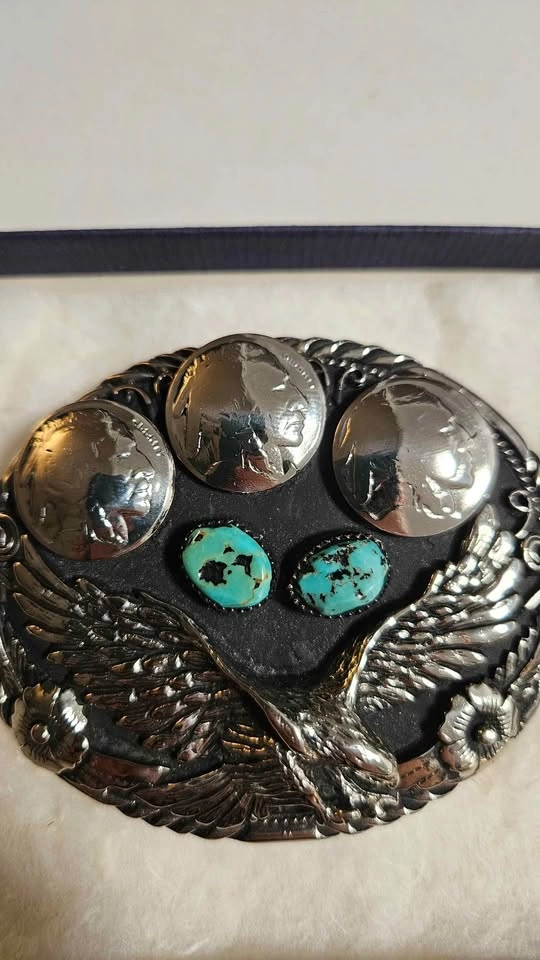Western Eagle Turquoise Buffalo Nickel Belt Buckle - photo 2