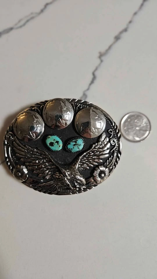 Western Eagle Turquoise Buffalo Nickel Belt Buckle - photo 3