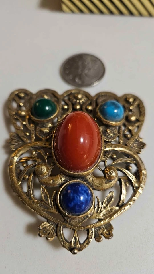 Vintage Style Brooch Pin with Colorful Stones - photo 2
