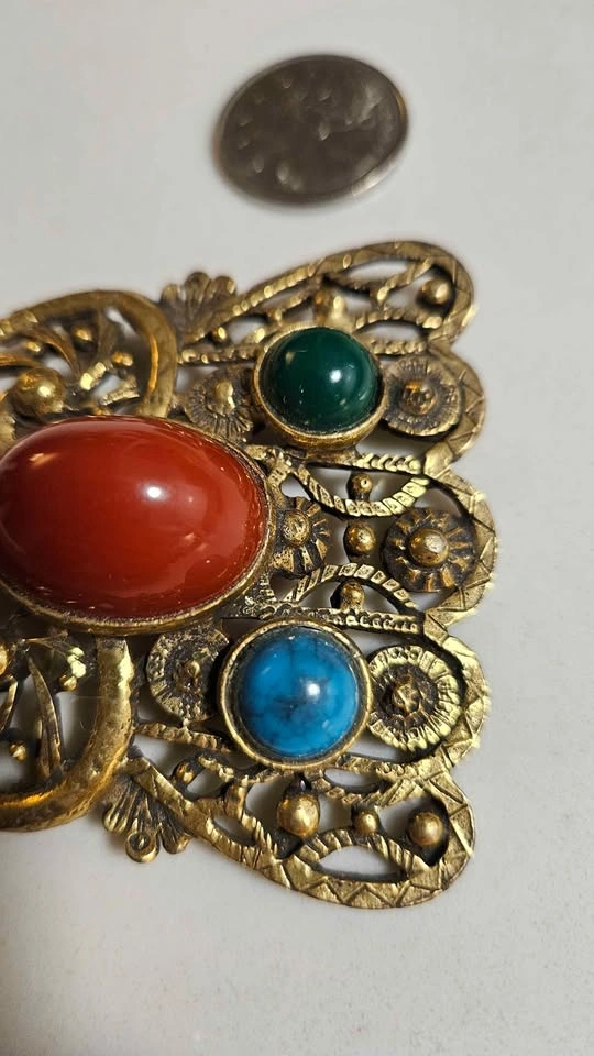Vintage Style Brooch Pin with Colorful Stones - photo 3