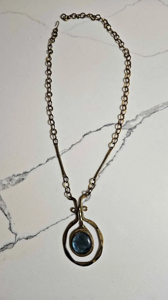 Rafael Alfandary Canada Necklace Brass Blue Glass Pendant