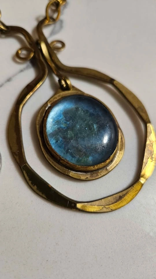Rafael Alfandary Canada Necklace Brass Blue Glass Pendant - photo 2