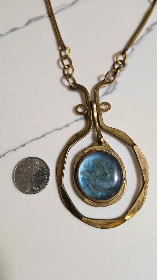Rafael Alfandary Canada Necklace Brass Blue Glass Pendant - photo 3