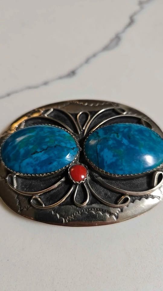 Squaw Wrap Turquoise Silver Coral Belt Buckle - photo 3