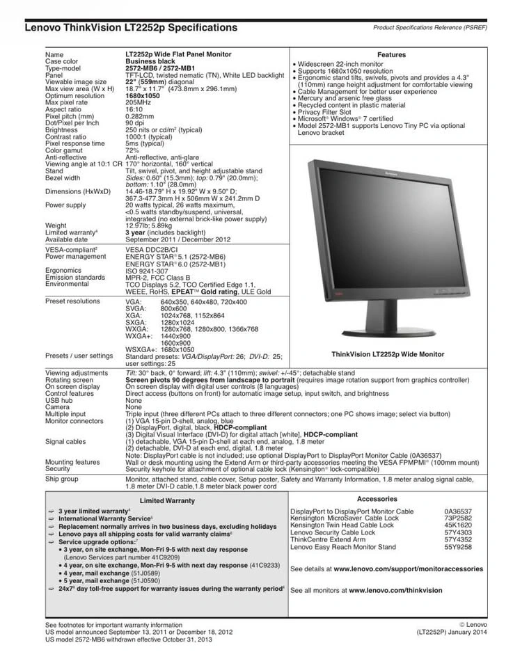 Lenovo ThinkVision Computer Monitor - photo 2