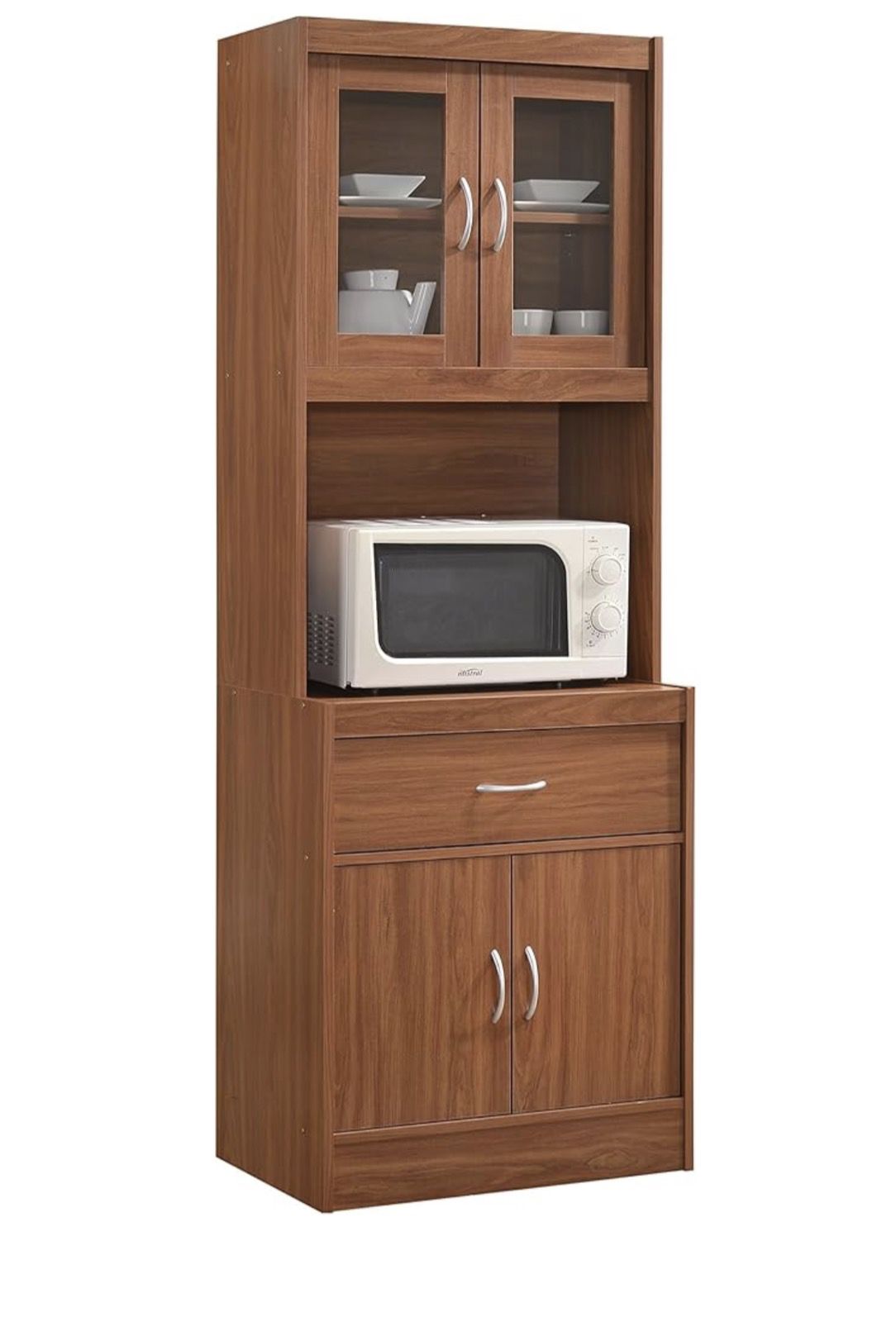 Wood Kitchen Baker's Rack with Cabinet and Glass Doors