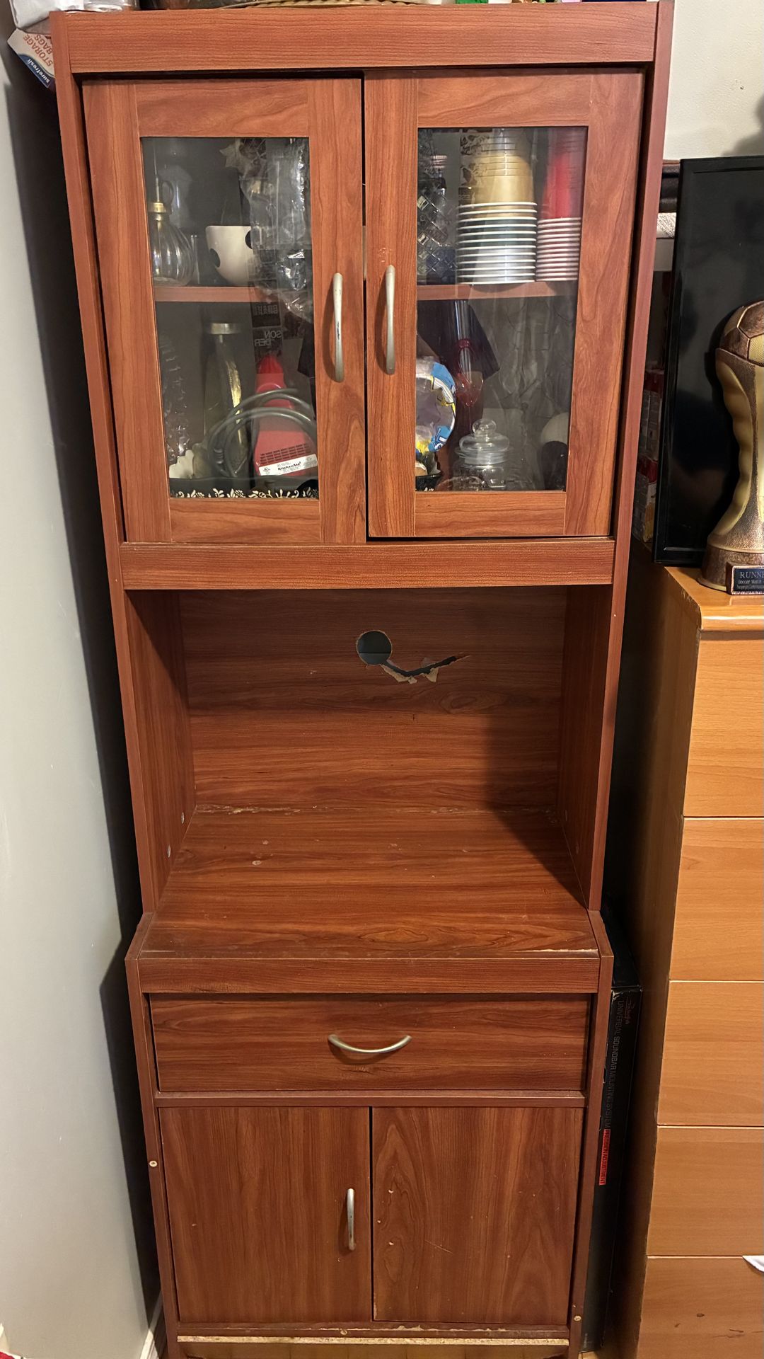 Wood Kitchen Baker's Rack with Cabinet and Glass Doors - photo 2