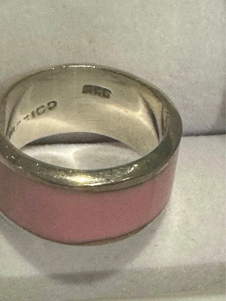 Mexican Sterling Silver Pink Enamel Band Ring