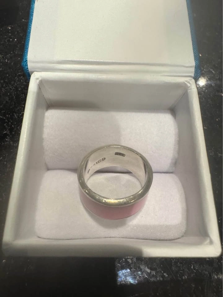 Mexican Sterling Silver Pink Enamel Band Ring - photo 2