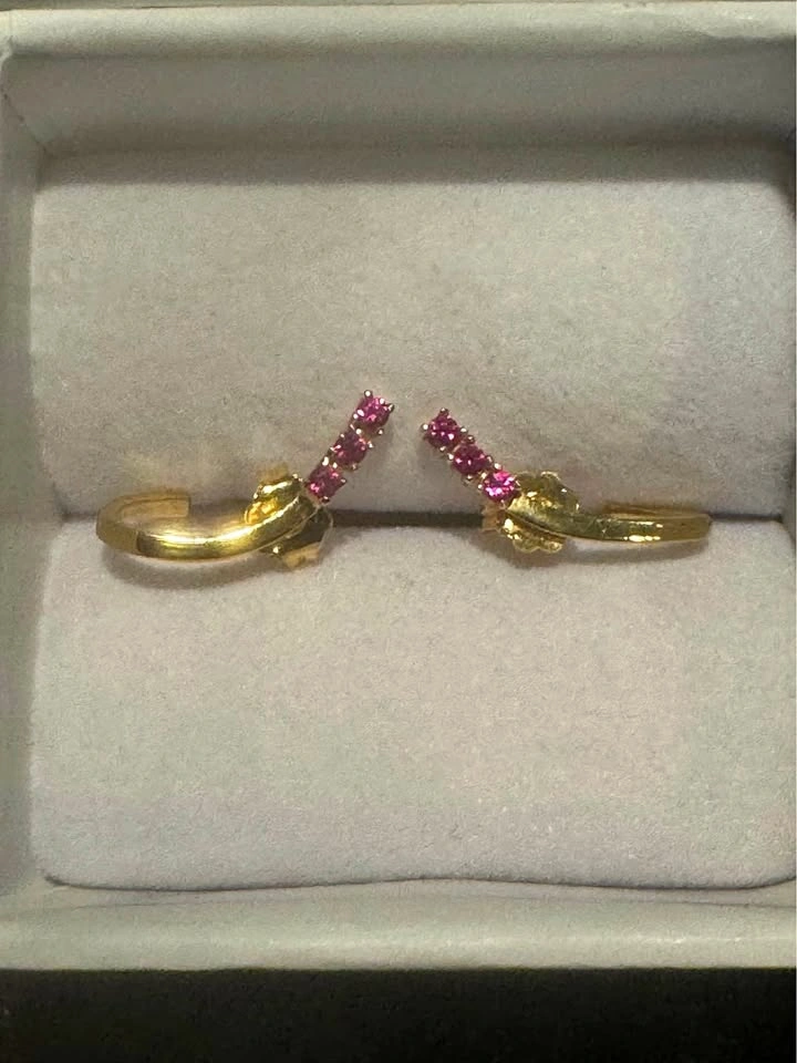 Silver - Gold Tone Earrings with red-Pink Stones