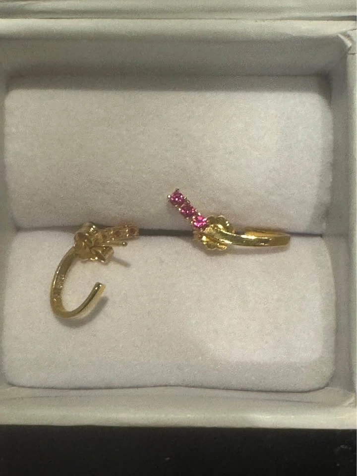 Silver - Gold Tone Earrings with red-Pink Stones - photo 2
