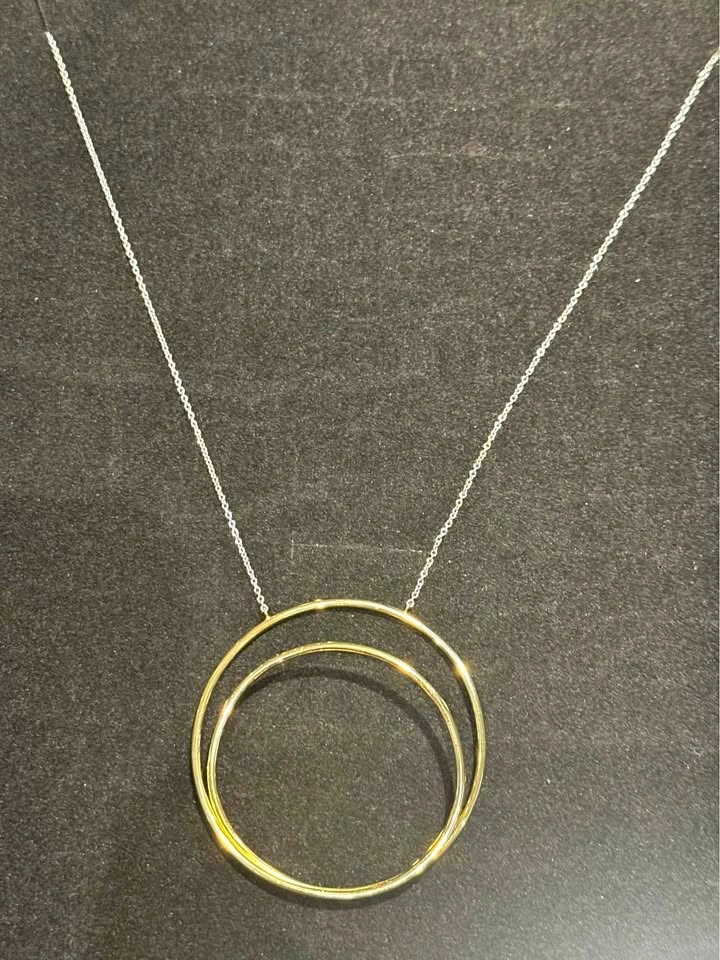 Silver Chain Necklace Double Gold Circle Pendant