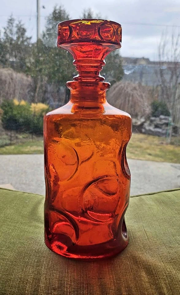 Rare Vintage Empoli Red Genie Bottle - Cadmium Glow - Made in It