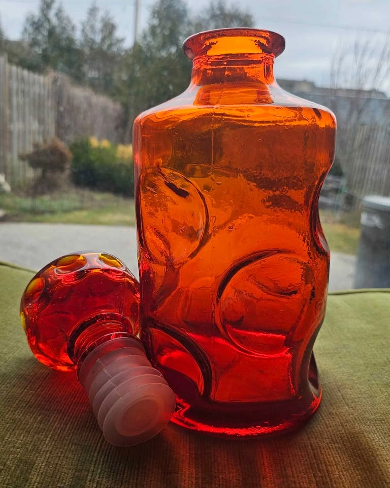Rare Vintage Empoli Red Genie Bottle - Cadmium Glow - Made in It - photo 2