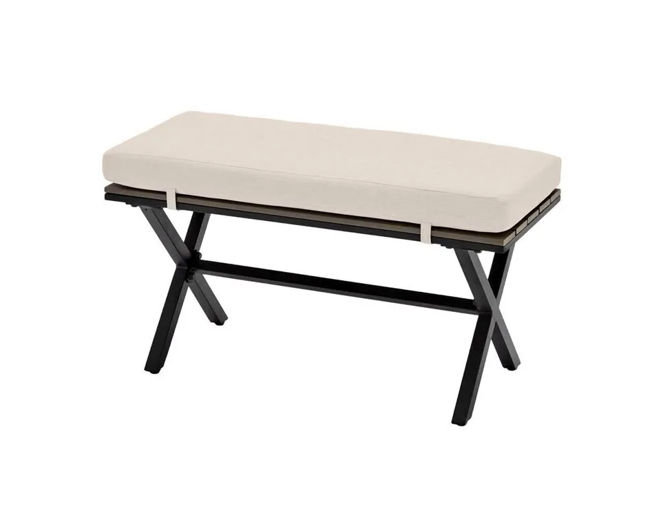 Hampton Bay Patio Bench with Tan Cushions thumbnail
