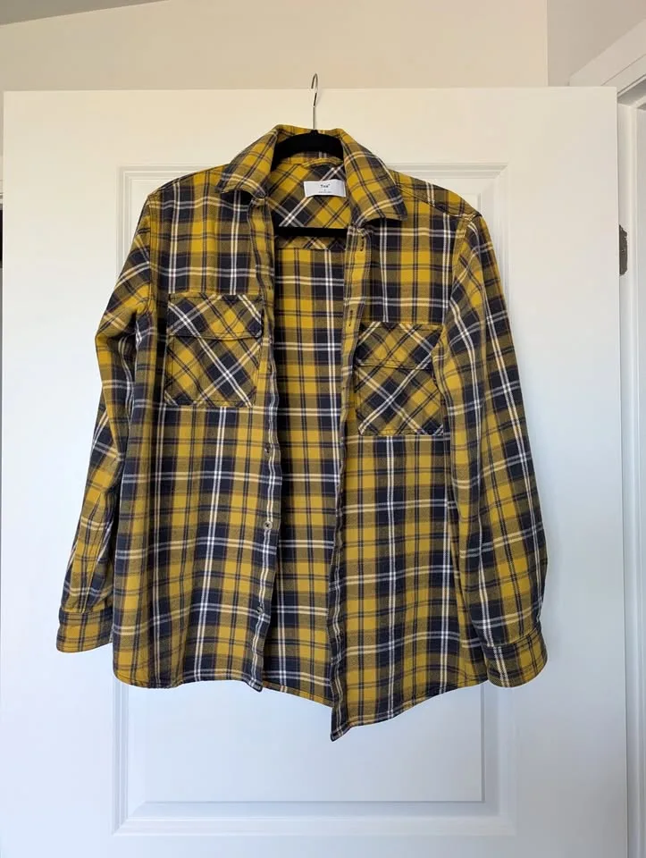 TNA Size 2 Blue and Yellow Plaid Flannel Button Up thumbnail