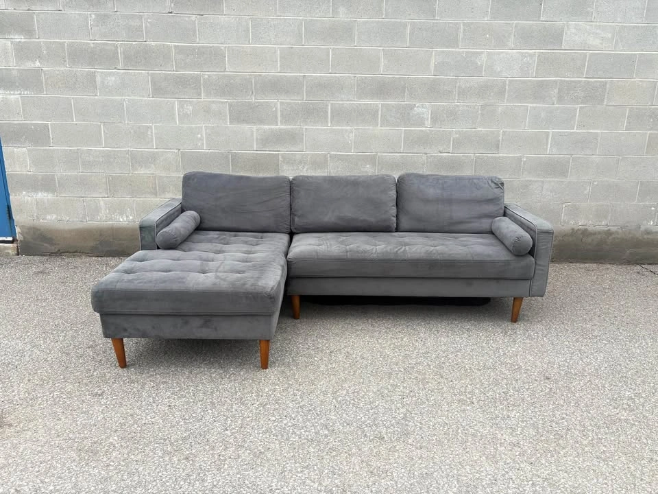 Grey Suede Sectional Sofa with Chaise - Free Delivery