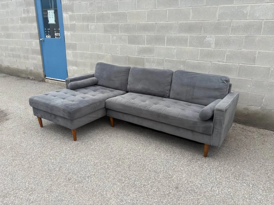 Grey Suede Sectional Sofa with Chaise - Free Delivery - photo 2