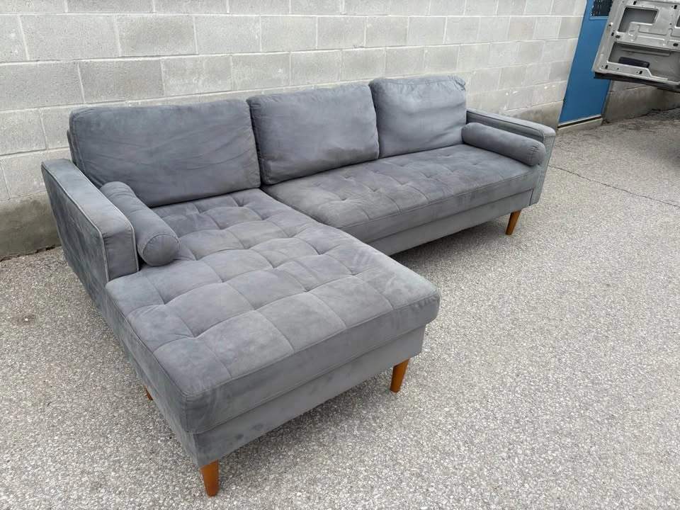 Grey Suede Sectional Sofa with Chaise - Free Delivery - photo 3