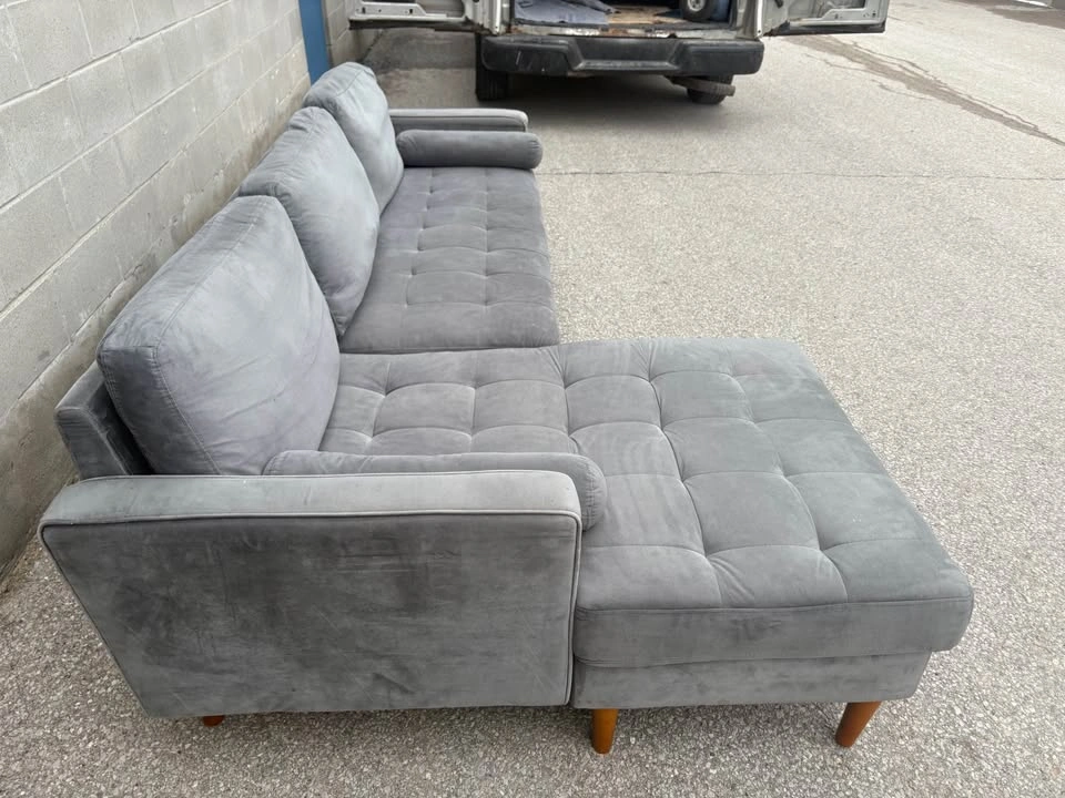 Grey Suede Sectional Sofa with Chaise - Free Delivery - photo 4