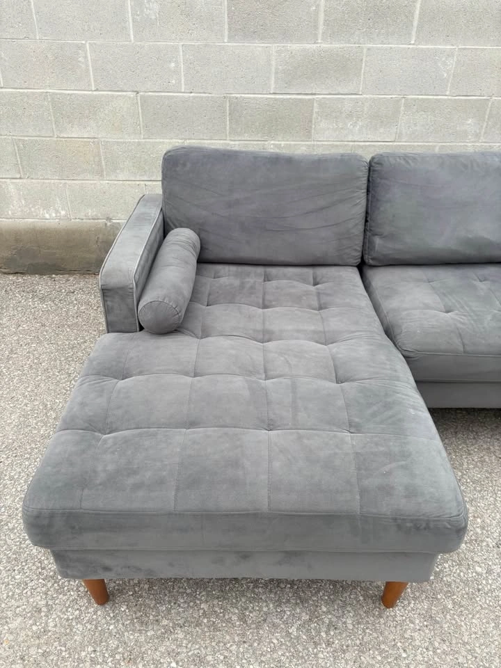 Grey Suede Sectional Sofa with Chaise - Free Delivery - photo 5