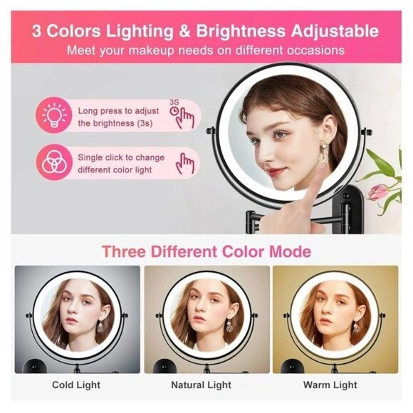 Mirror with Lights 1x/15x Rechargeable 8.5in Wall Mounted Makeup - photo 2
