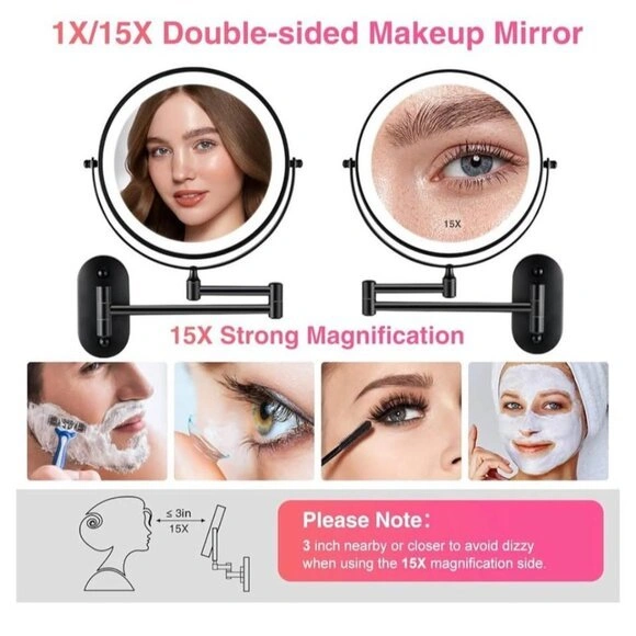Mirror with Lights 1x/15x Rechargeable 8.5in Wall Mounted Makeup - photo 3