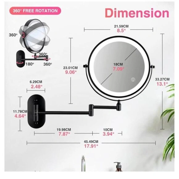 Mirror with Lights 1x/15x Rechargeable 8.5in Wall Mounted Makeup - photo 5