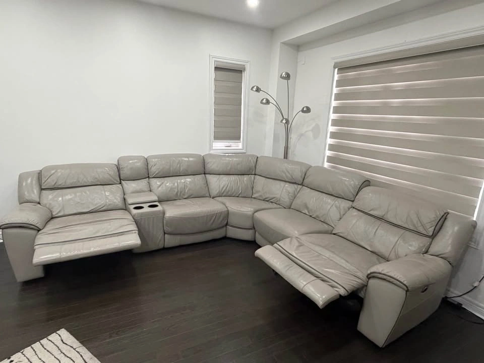 Used PURE LEATHER Sectional Sofa w/ Power Recliners - photo 2
