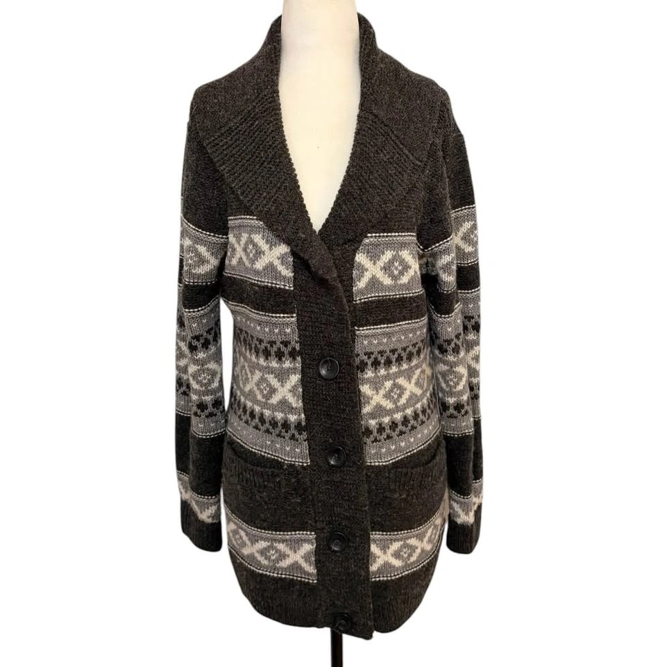 SANSARA Fair Isle Cardigan Size Medium‎ Button Front Grey Grandm - photo 5