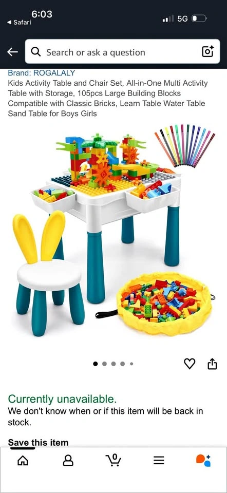 New Kids Activity Table with Chair and Blocks