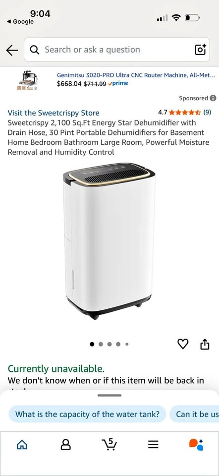 New 2100 sq ft Portable Dehumidifier